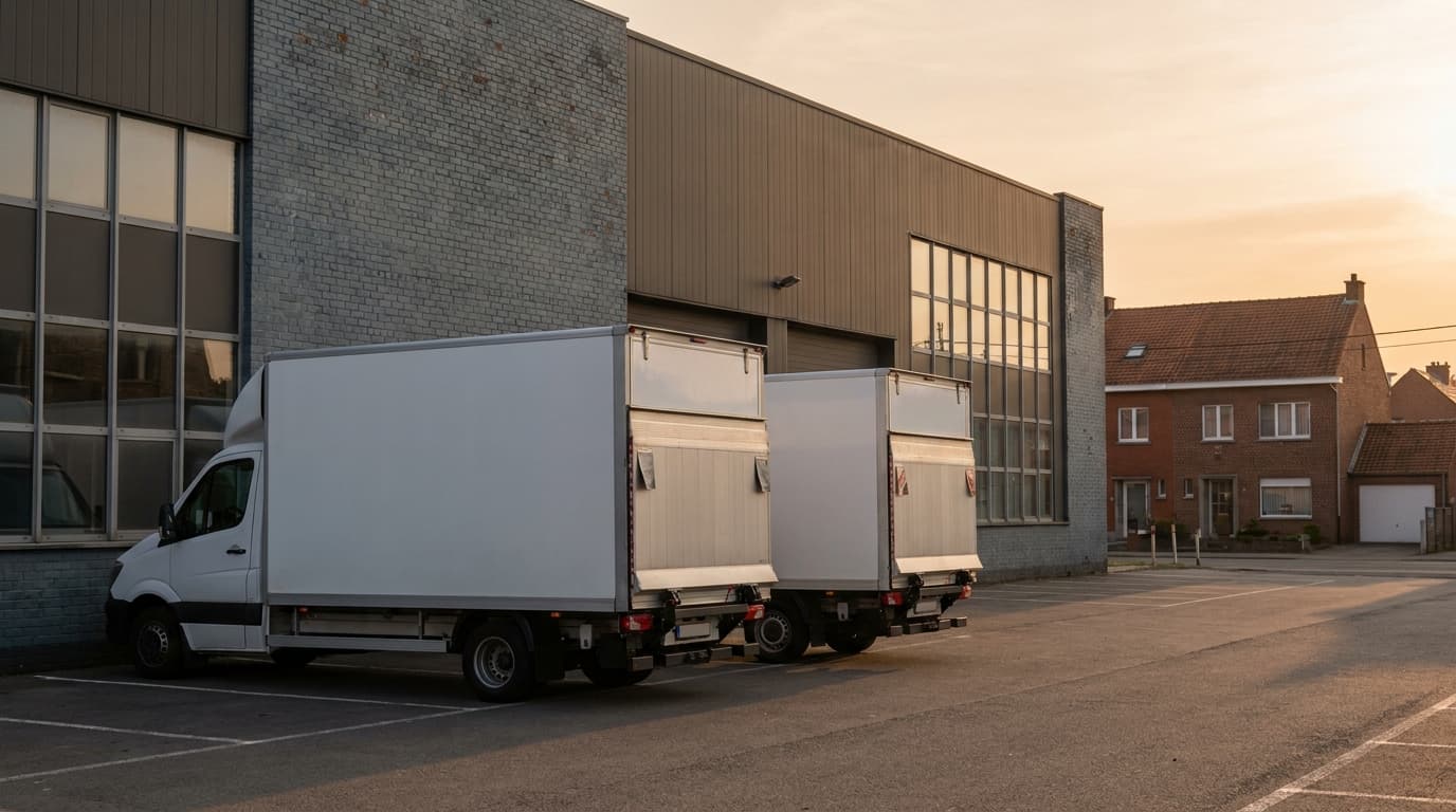 Bestelwagens klaar voor vertrek bij de uitvalsbasis